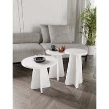 Mush 3lü Zigon Sehpa, Beyaz, Ceviz, Meşe, Traverten Desenli- Tamamı Mdf