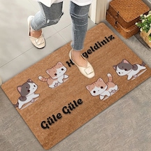 Valerine Life Sarı Siyah Yavru Kediler Hoş Geldiniz Ve Güle Güle Kapı Önü Paspası 45x70cm