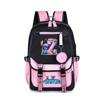 Honeybeeshop Z Dısney Stitch Büyük Kapasiteli Sırt Çantası Pembe Siyah Iki Tonlu Ayarlanabilir Askılıklar Dayanıklı Polyester Okul Seyahat Günlük Kullanım Z