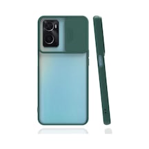 Kilifone - Oppo Uyumlu A76 - Kılıf Slayt Sürgülü Arkası Buzlu Lensi Kapak - Koyu Yeşil