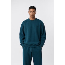 Erkek Respire Basic Oversize Sweatshirt Zümrüt Zümrüt Yeşili