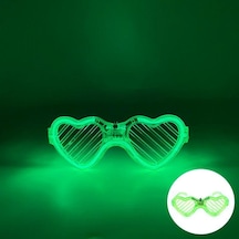 Yeşil Led Işıklı Kalp Gözlük 3 Modlu Parti & Glow Gözlüğü