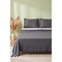 Antrasit Natural Çift Kişilik Baskılı Pike & Yatak Örtüsü 200x230 Cm