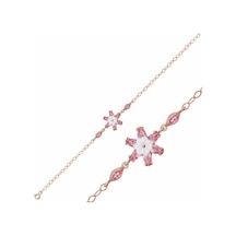Gümüş Rose Pembe Lotus Çiçeği Bileklik