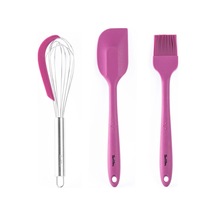 Tantitoni Vişne Renkli 3lü Silikon Spatula,fırça Ve Çırpıcı Seti Vişne