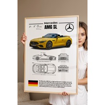 Mercedes-amg Sl Tablo - Teknik Özellikli Lüks Roadster Poster - Çerçeveli Duvar Dekoru - Blueprint Kayın