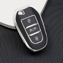 Peugeot 208 308 508 2008 3008 5008 Tpu Anahtar Kılıfı Sustasız - Siyah Gümüş