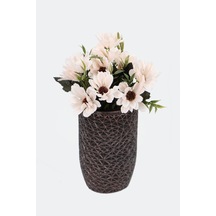 Lüx Beton Retro Tombul Vazoda Yapay Papatya Dekoru 25 Cm Krem