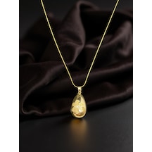 9046015152151 - Zarif Damla Tasarımlı Gold Renk 316l Çelik Kolye - Modern Ve Şık Kar Tanesi Tasarım Gold