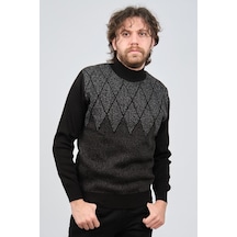 Ateş Triko Erkek Yarım Balıkçı Yaka Desenli Kazak 6091804 Siyah Siyah