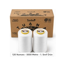 Tuana Polyester Dikiş İpliği 120 Numara 5000 Metre Beyaz 2'li Bobin Makine İpi Konfeksiyon Dikiş İpi