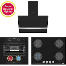 Simfer 11 Fonksiyon Steam Master Siyah 3'lü Ankastre Set (8244 Fırın + 3653 Ocak + 8738 Davlumbaz)