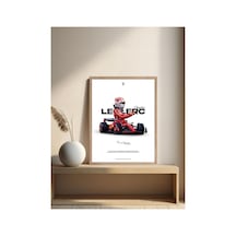F1 Ferrar Charles Leclerc Doğal Ahşap Çerçeveli Tek Parça Dekoratif Tablo Çok Renkli - 819007079 Çok Renkli