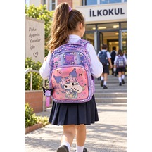 Kuromi Lisanslı Çocuk İlkokul Çantası Mor 3 Gözlü Okul İçin Sırt Çantası Modeli 40 X 28 X 15 Cm Çok Renkli