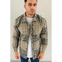 Erkek Polar Fermuarlı Sweatshirt - Kapüşonsuz, Cepli, Yumuşak Dokulu, Oversize Rahat Kalıp, Kışlık Sıcak Tutan Fermuarlı Üst - Bej Siyah