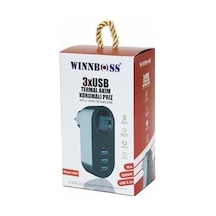 Winnboss Model-3400 Termal Akım Korumalı 1 Priz 3 Usb Duvar Tipi Priz, Chrmk7558