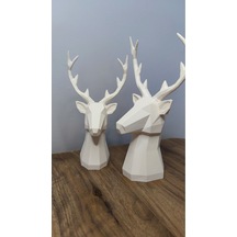 2 Li Set Geyik Figürlü Modern Dekoratif Hediyelik Biblo Kemik Beyazı 22cm/19cm Gizzstore Home