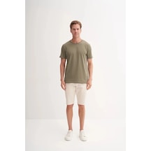 Cazador Slim Fit Bisiklet Yaka Pamuklu Düz Tişört 4280 Haki