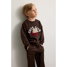 Defacto %100 Pamuk Oversize Ayıcık Aplikeli Sweatshirt Erkek Bebek I3805a526wnbn267 Kahve-bn267
