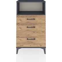 Arges Komodin Tek Raflı 3 Çekmeceli 60x30x106 Antrasit-çam Antrasit