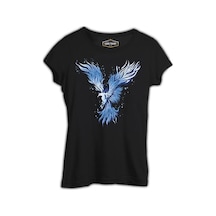 Blue Phoenix Bird Siyah Kadın Tshirt 001