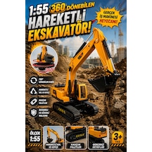 1:55 Ölçek 360 Dönebilen Hareketli Oyuncak Ekskavatör Kauçuk Paletli Kepçe İş Makinesi