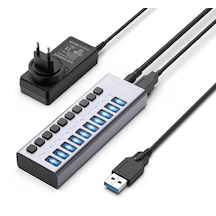 Acasis Hs710 10 Port Usb-a 10gbps Usb 3.1, On/off Port Özellikli, Alüminyum Kasa, 48w Güç Adaptörlü, Led Işıklı, Usb Çoklayıcı Hub