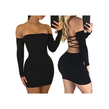 Fantezi Seksi Omuzu Açık Sırt Dekolteli Uzun Kol Mini Elbise Hf101545 Siyah