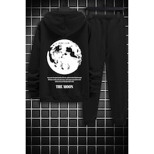 Uyguntarz Unisex Özel Tasarım The Moon Baskılı Üst Alt Eşofman Takımı Siyah