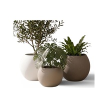 Zevli Japandi Tarzı Modern Küre Saksı 3'lü Set - Su Sızdırmaz Dekoratif Salon Ve Balkon Saksısı Hediyelik Çiçeklik Seti Sahra Kumu & Mermer Beyazı, 2