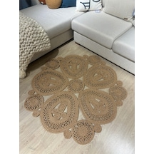 Mavaux Melody Jüt Doğal Hasır Kilim Bej Geometrik Bohem Yuvarlak El Örmesi Halı Jüt