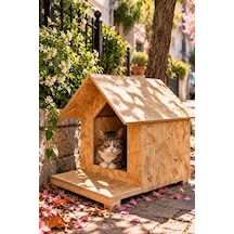 Reyo Kedi Evi 45x40x40 cm, Kedi Barınağı Yağmur ve Rüzgara Dayanıklı OSB Ahşap Kedi Yuvası CAT20