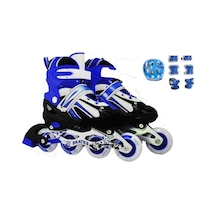Çift Sıra Ayarlanabilir Alıştırma Pateni + Kask + Dizlik Seti Mavi