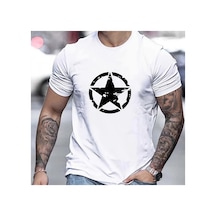 Caddemia Yaz Rahat Rahat Gevşek Büyük Boy Yıldız Logosu Grafik Baskılı Spor Yuvarlak Beyaz 2XL