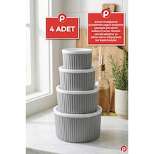 4'lü Çizgili Yuvarlak Saklama Kabı Seti Bej 3l - 1.8l - 1l - 0.55l Mikrodalga & Dondurucu Uyumlu Gri