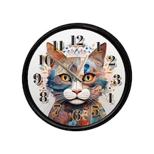 Sanatsal Kedi Portresi Temalı Dekoratif Duvar Saati 28 Cm Sessiz Mekanizma Çok Renkli