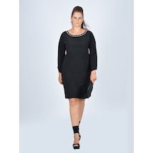 Nidya Moda Büyük Beden Yarasa Kol Elbise-4001S Siyah