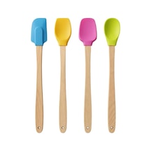 4&apos Lü Silikon Metal Kancalı Set - Ahşap Saplı, Isıya Dayanıklı Spatula Ve Mutfak Servis Seti 0