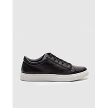 Hakiki Deri Siyah Bağcıklı Erkek Sneaker Ayakkabı - Siyah