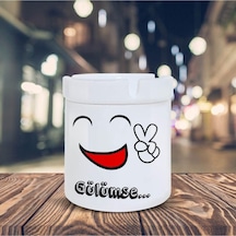 Hobishop 7276 Gülümseyen Yüz Emojisi Baskılı Seramik Küllük Kül Tablası-302178 Beyaz