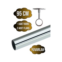 Metal Yuvarlak Krom Mobilya Dolap Askı Borusu 95cm 2 Adet Ayaklı Açık Flanş-1 Adet Boru Çap:25mm Gri