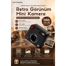 Nostaljik Tasarımı Retro Görünüm Kare Mini Foto Video Kamera 1080p Full Hd 32gb Kart Hediyeli