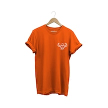 Gym Sporcu Fitness Dumbell Göğüs Baskılı Regular Fit %100 Pamuk Turuncu T-shirt Turuncu