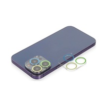 Apple İphone 13 Pro Uyumlu Renkli Kamera Lens Koruma Cam - Yeşil-sarı