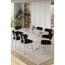 Canisa Axton Serisi Sabit Mdf 90x168 Beyaz Mutfak Masa Takımı 6 Siyah Sandalye Beyaz Masa Siyah Sandalye