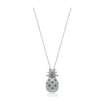 Zirkon Yeşil Taşlı Gümüş Rengi Kaplamalı Ananas Desenli Gümüş Kolye Gold - Rose Gold - Gümüş