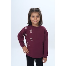 Toontoy Kız Çocuk Fiyonk Kabaran Baskılı Sweatshirt Mor