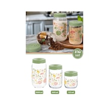 3 Lü Desenli Cam Baharatlık Seti, Kapaklı Çay Şeker Kahve Baharat Saklama Kabı 1000+660+425ml Şeffaf