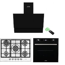 Eminçelik ve AFM Tech 22 380 Wok + FM7700 + FM3400  Ankastre Set Siyah