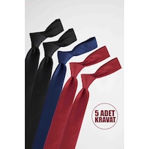 Tudors 5'li Paket Düz İnce Siyah-lacivert-bordo Erkek Kravat-33284 Çok Renkli